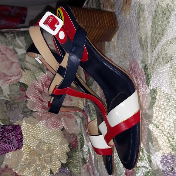 Tommy Hilfiger Red White & Blue Chunky Heel Ankle Strap Sandals Sz 9 - Picture 10 of 12